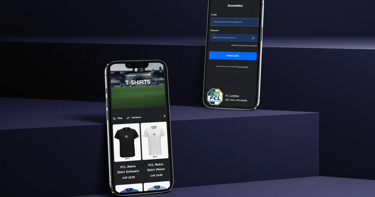 Zwei Smartphones mit FCL Shop auf Screen