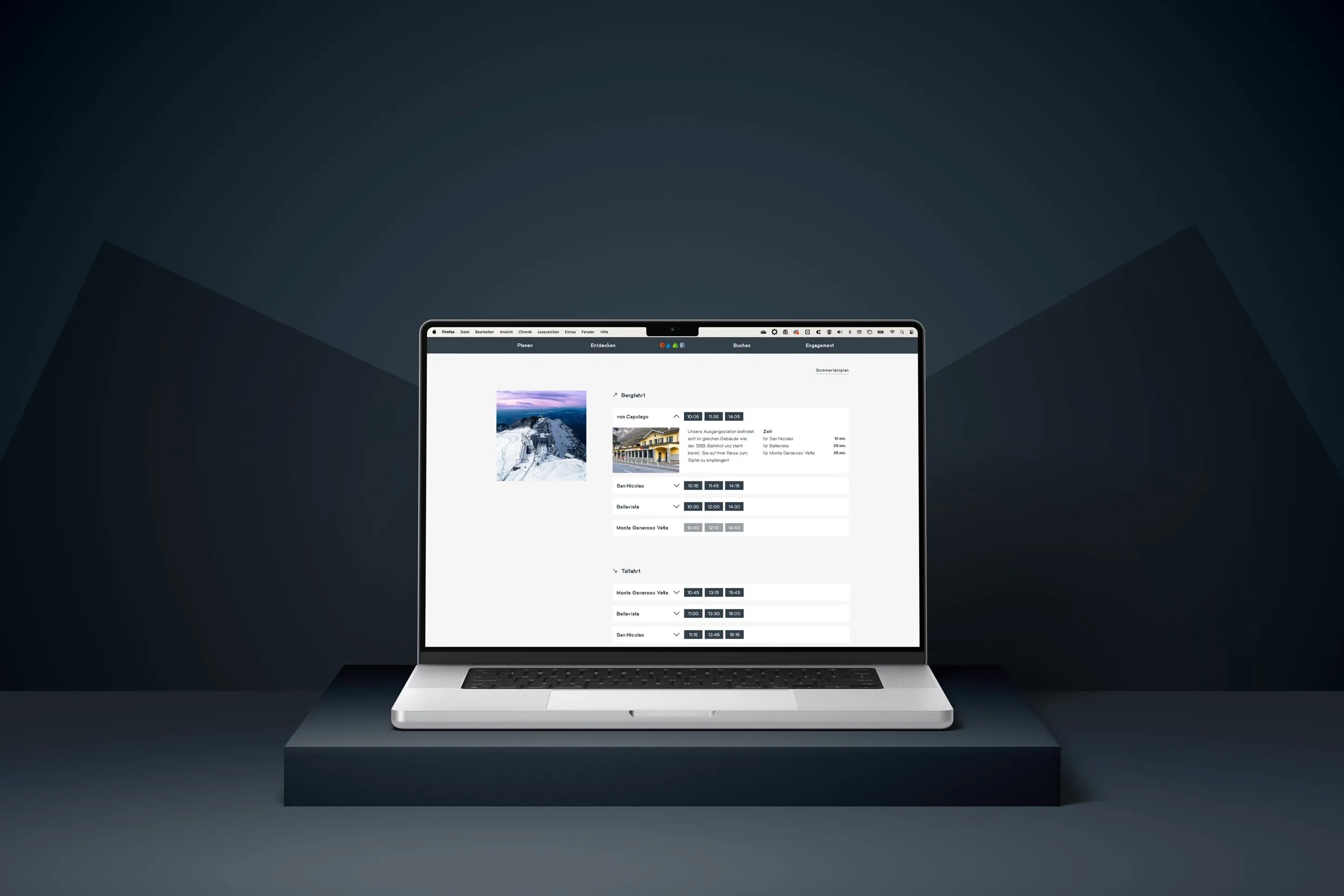 Mockup der Ferrovia Monte Generoso Webseite Laptop 